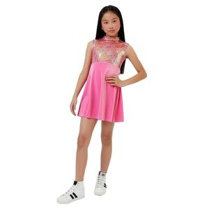 LUCKY‎ S Girls Large Pink Multi-Color Sequinish Velvet Mini Dress Sleeveless